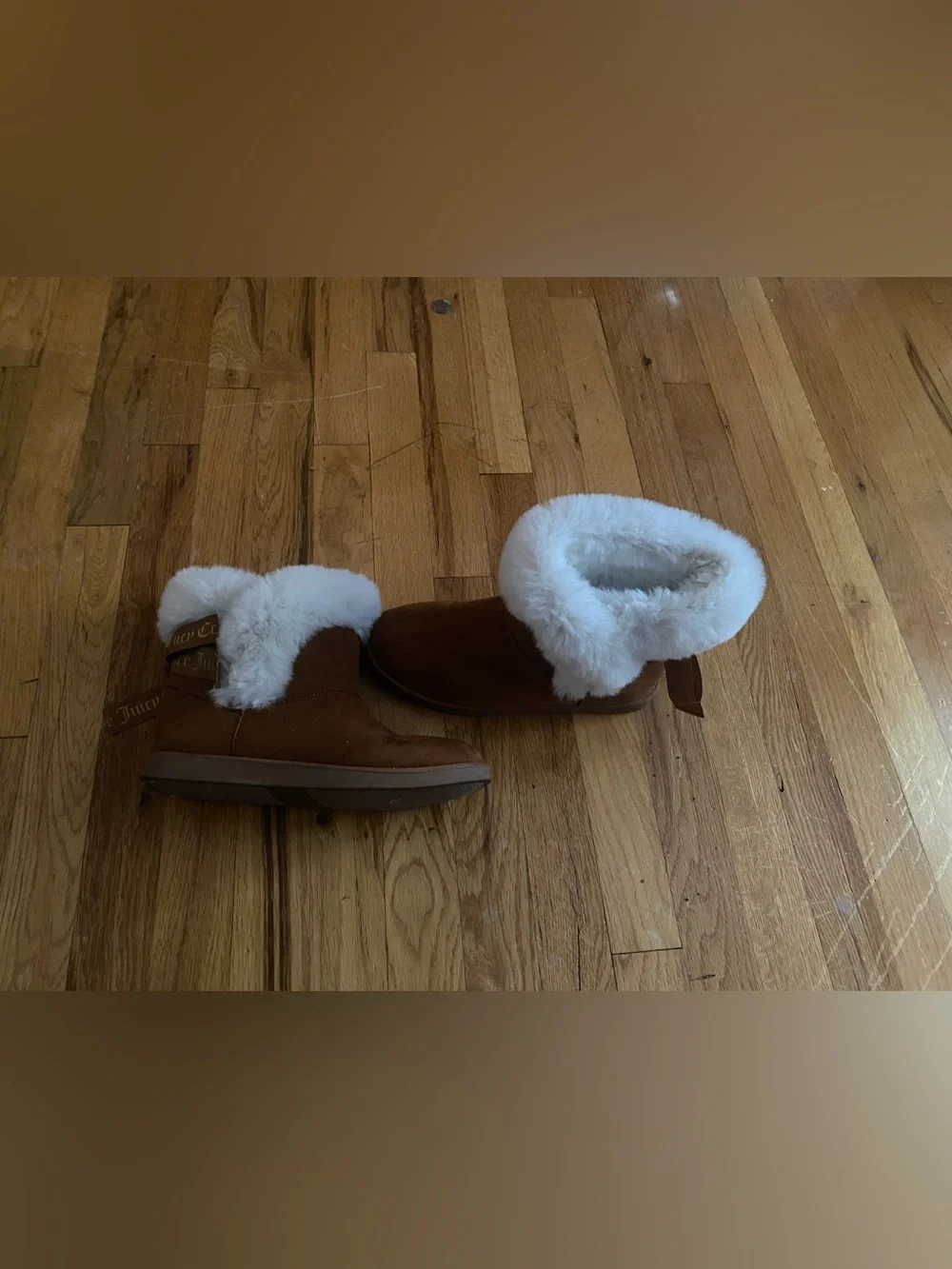 Juicy Couture Chestnut Brown Faux-Suede Shearling Cuff Boots